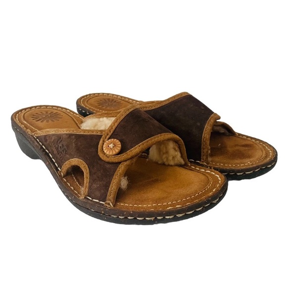 UGG Shoes - UGG Brown Suede Sandals 
Shearling Lined Women Size 8 Granolacore Cabincore